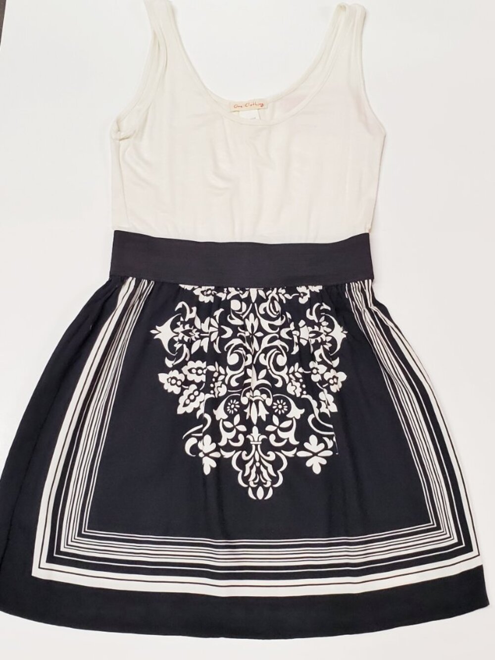 One Clothing Colorblock Skater Mini Dress NWT, Black White Damask Medallion